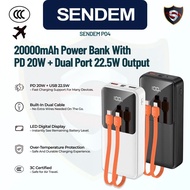Power Bank SENDEM P04 3C Certified | 20000mAh | PD20W + 22.5W | Kabel Type-C + Lightning