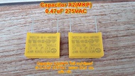 Capacitor X2(MKP)474 โพลี 470n คาปาซิเตอร์ ยี่ห้อ MEX TENTA  0.47uF 275VAC ค่า  0.47 uF ระยะขา 22.5  มม. แพ๊ค 2ตัว