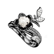 鑽石鑽胚14k金梅花求婚戒指套裝 獨特植物原石訂婚酷黑戒指組合