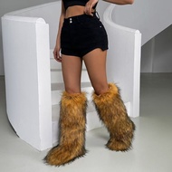 New Style Long Tube Wool boots Knee-Length Snow boots Warm Thickened Net Trendy Red Large Size Faux 