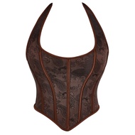 Steampunk Quần Áo Retro Ngực Chất Kết Dính Áo Bustier Halterneck Corset Nâu Corselet Shapewear