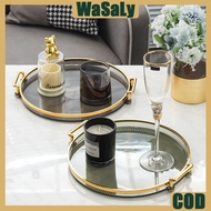 Nordic Luxury Tray Decoration Tray Decoration Tray With Handle Gold Snack Round Plastic Transparent 
