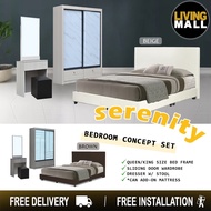 Living Mall Serenity Queen/King Size Bed, Wardrobe and Dresser Bedroom Set w/ Mattress Option