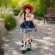 Girls Woody Cowgirl Cos Short Sleeve Top Cow Print Tiered Skirt Red Cowboy Hat Kids