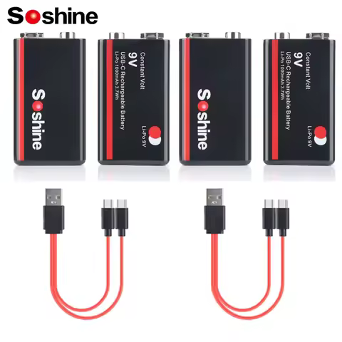 Soshine 9V 1000mAh USB Lithium-ion Batteries 9V 6F22 Li-po Battery Constant Voltage 9V Output USB Li