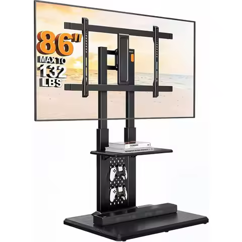 Adjustable TV Stand for 32-86 Inch Screens, 132 lbs Capacity, with Pegboard and Swivel Feature, Offe