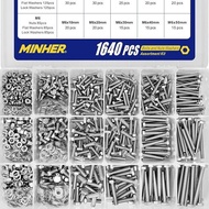 1640 Buah M4 M5 M6 Baut dan Mur Bermacam macam Kit 304 Baja Tahan Karat 188 Sekrup Hex Pencuci Mur T