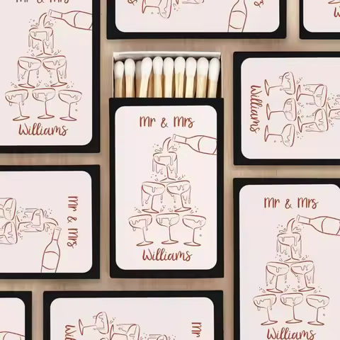 Custom Match Boxes, Wedding Matches, Bridal & Bubbly, Custom Party Favor, Engagement Favors, Champag