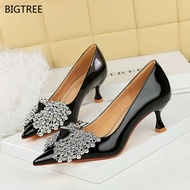 BIGTREE Ladies High Heels 1961-H60 European American Style Rhinestone Bow Temperament Pointed Stilet
