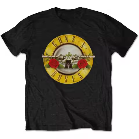 Guns N' Roses Classic Bullet Logo Print Cotton T-Shirt Hard Rock Band Unisex Short Sleeve Tee