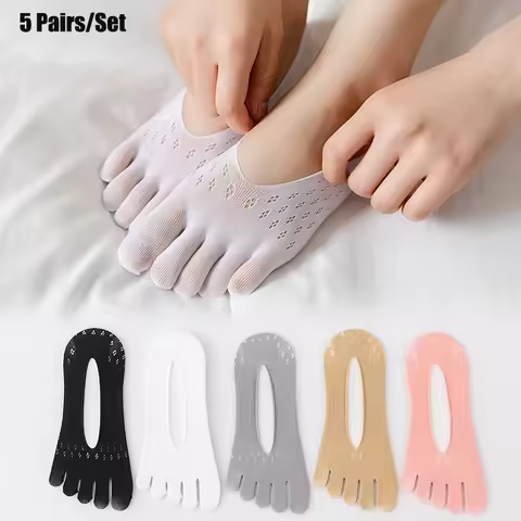 5 pairs Women Socks with Fingers Breathable Summer Ultra-thin Transparent Sock Invisible Elastic Boa
