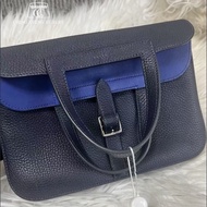 🌈Hermes💙Halzan 25💙午夜藍拼色銀扣🌈99新🌟TC皮🌟Stamp Z🌟