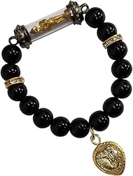 Buddha Bracelet Thai Amulet Buddhist Power Blessing Bead Grade Black Stone AI Kai Kuman Thong Wat Jedee with Sarika Bird Couple for Women Mens Charm Talisman Good Trade Luck Invulnerable