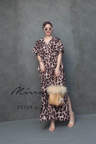 (นางแบบใส่ชุดขาย) AM v2 LEOPARD LoosE Maxi DreSS สวยสับ ลายเสือnever die เดรสสวยแซ่บ เดรสลายเสือดาว 