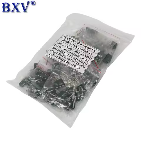 18Value*10pcs=180PCS Polyester Film Capacitor Assorted Kit Contains 2A104J 2A332J 2A472J 2A103J 2A33