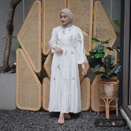 Vannia midi dress gamis putih bordir mix shimer wanita mewah elegan kekinian midi dress remaja dewasa-AmirahStore21