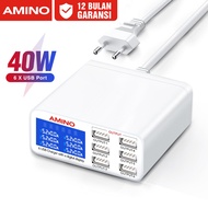 AMINO 6 USB Port Multi Port Charger Fast Charger LED Function 40W 87W PD QC Super Fast Charger TYPE-