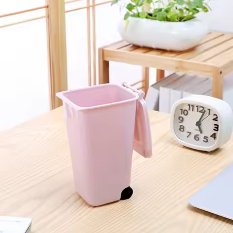 Mini Creative Plastic Trash Can Storage Desktop Organizer Pencil Holder Unique Kids Desk Waste Dustb