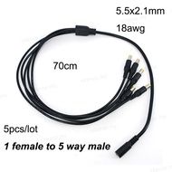 5pcs 70cm long 1 female to 5 way Splitter male extend Cable 5.5*2.1mm to male 18awg branch 22awg 12V