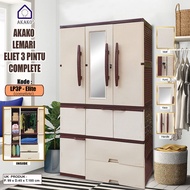 AKAKO Lemari plastik 3 pintu/Lemari Pakaian/LemariJUMBO/Akako 3 pintu Elite Complete/LP3P-Elite (COM