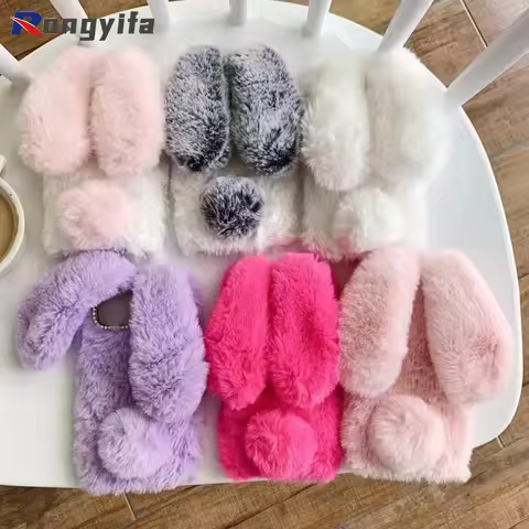 Plush Fur Rabbit Case For Huawei Pura 70 Pro Ultra Nova 12 SE 12i 11 Pro Y72 Honor 200 Pro Lite X9B 