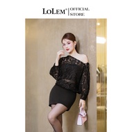 LOLEM DO317 off-the-shoulder lace dress with short sleeves and luxurious tafta floral lace fabric