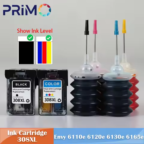 308XL 308 Refillable Ink Cartridge Remanufactured For HP308 HP Envy 6110e 6120e 6130e 6165e 6520e 65