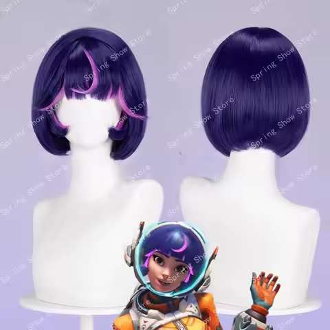 OW2 Support Hero Juno Cosplay Synthetic Hair Short Deep Purple Styled Halloween Party Wig