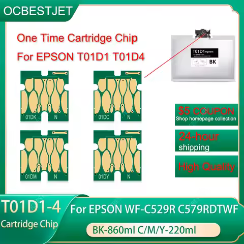 T01D1 T01D4 Ink Cartridge Chip For Epson WF-C529R WF-C579RDTWF C529RDTW Printer Ink Bag Chip One Tim