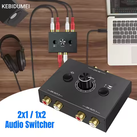 Bi-Directional Audio Switcher 2 X 1/1 X 2 RCA Stereo Audio Switcher Splitter With Mute Button L / R 