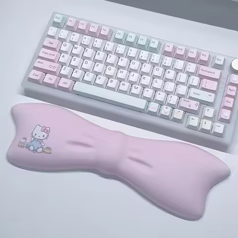 Cute Bow Hello Kitty Keyboard Wrist Rest Non-slip Rubber Base Memory Foam Suitable for 100 Keys 87 K