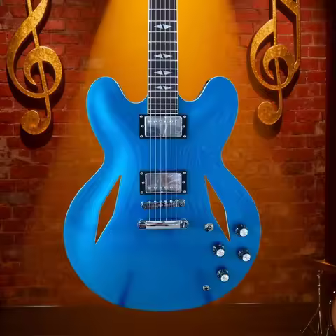 Double-Cut Metallic Blue DG 335 Electric Guitar Semi-hollow Maple Rich and Mellow Tone