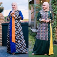 GAMIS BATIK KOMBINASI POLOS DRESS MUSLIM WANITA YASMIEN