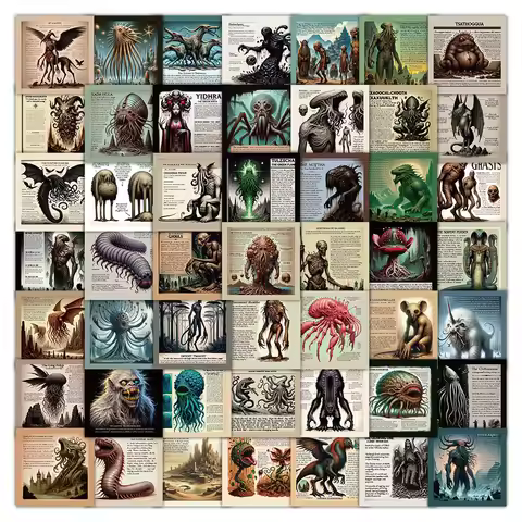 54pcs Cthulhu Illustration Sticker Thriller Magic Graffiti Luggage Water Cup Phone Case Hand Account