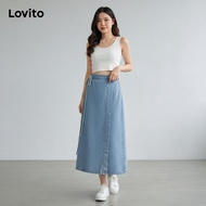 Lovito Skirt Denim Asimetris Bertali Wanita L99ED969