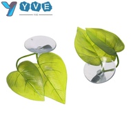 YVE 2Pcs Artificial Water Plants, 2.7inch Transparent Suction Cup Fish Tank Plants, Ornaments Plastic Green Fish Leaf Plants Fish Tank