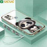 (Local Ready)  UCUC Softcase Case Casing hp Untuk Infinix Hot 10 Infinix X682B Infinix X682C (Lanyard Gratis) Kartun Panda kartun lucu Square Edge Pattern Design Luxury Plating Soft Phone Case Hot10 Softcase Handphone Casing