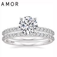 AMOR 1.25CT 925 Sterling Silver Bridal Ring Sets Round CZ Engagement Rings promise rings wedding ban