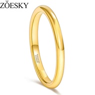 ZOESKY 2mm Tungsten Ring Gold Polished Engagement Wedding Bands for Women Men Size 4-12