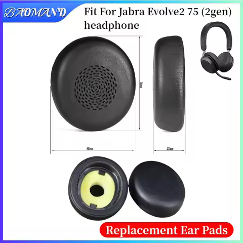 2pcs/pairs Leather Headphone Foam For Jabra Evolve2 75 (2gen) Headset Ear pads Cushion Replacement C