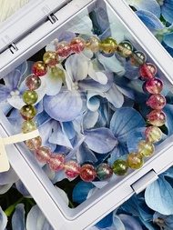 天然小清新西瓜碧璽7mm14.96g冰透濃彩帶共生高頻磁場旺夫石