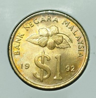 Vintage Malaysian 1 Ringgit Gold Coin 1992