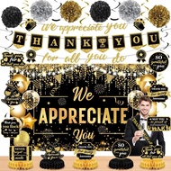 We Appreciate You Party Decorations Black Gold Thank You for All You Do Banner Honeycomb Centerpiece
