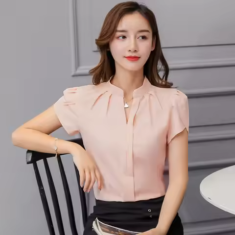 Korean Fashion Womens Tops and Blouses Chiffon Women Blouses Short Sleeve White Shirts XXL Ladies To