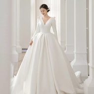 Gaun Wedding Dress Princess Wedding Gown Backless Pearl Beaded Wedding Dress Long Sleeve Bridal Gown