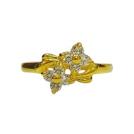 Elegant 916 Gold Twin Blossom Zircon Ring | 22K Yellow Gold Floral Jewelry (1.98g/Size: 14.50)