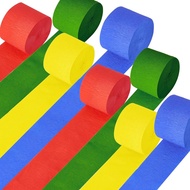 Super Brothers Birthday Party Decoration, 8 Rolls Red Green Blue Yellow Crepe Paper Streamers, for B