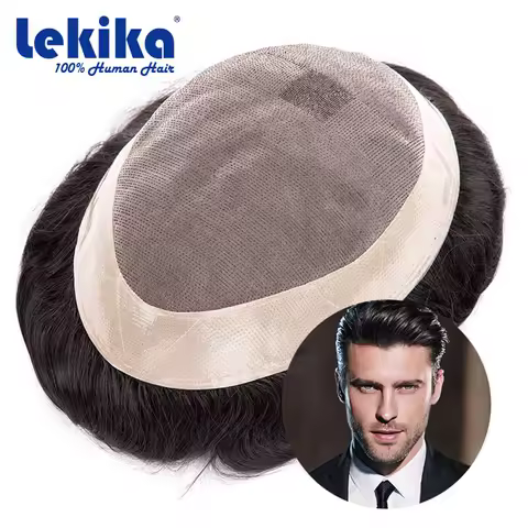 Toupee Mono Male Men's Wig Human Hair 130% Density Durable Male Hair Prosthesis Toupee Men 6" Hair R