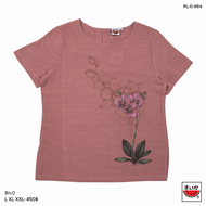 แตงโม (SUIKA) - เสื้อแตงโม คอปาดแขนสั้น ผ้าสลาฟ พิมพ์ลายดอกไม้ ( PL.C )