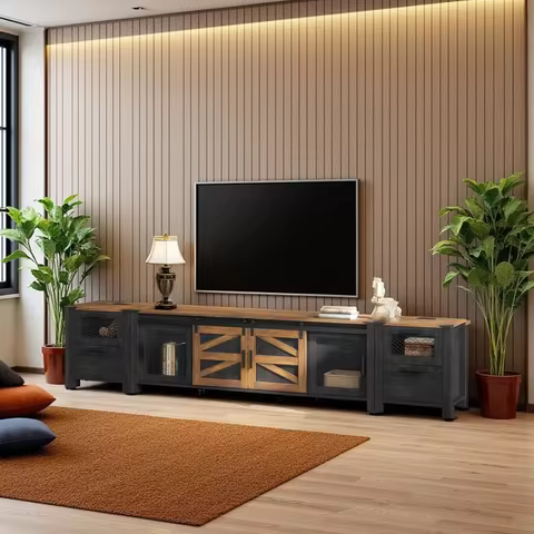 TV Stand Set for 85 inch TV with Charging Station, 3-in-1 Modern Entertainment Center with Storage S